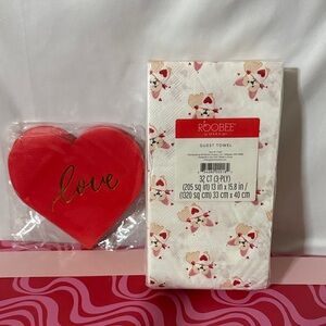 Set of 2 Sealed Valentines Day Napkin Sets Love Hearts & Cupid Corgis